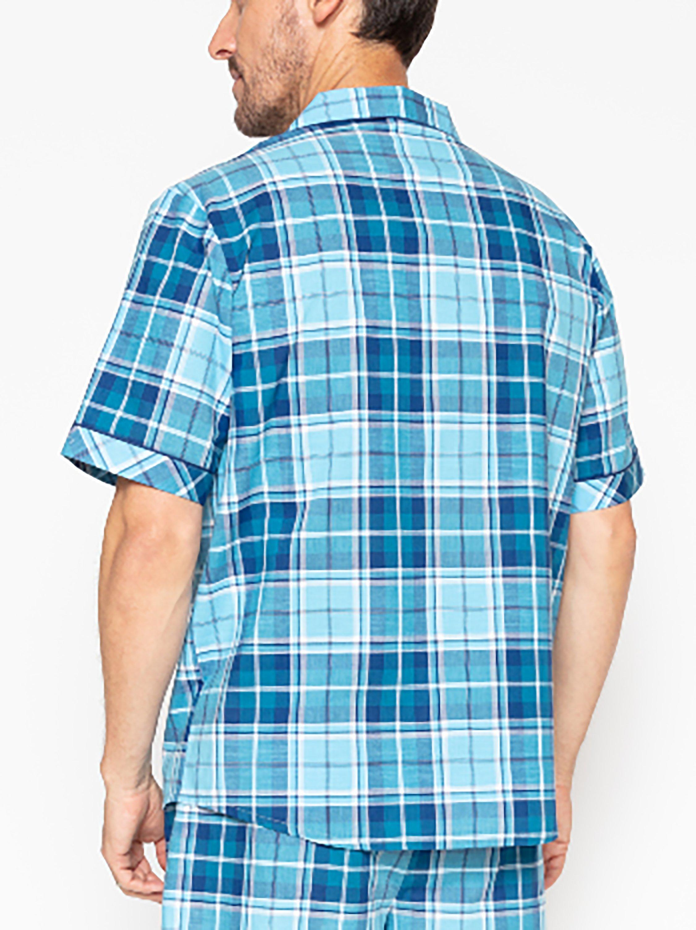Cyberjammies George Check Short Sleeve Cotton Pyjama Top, Blue Mix, S