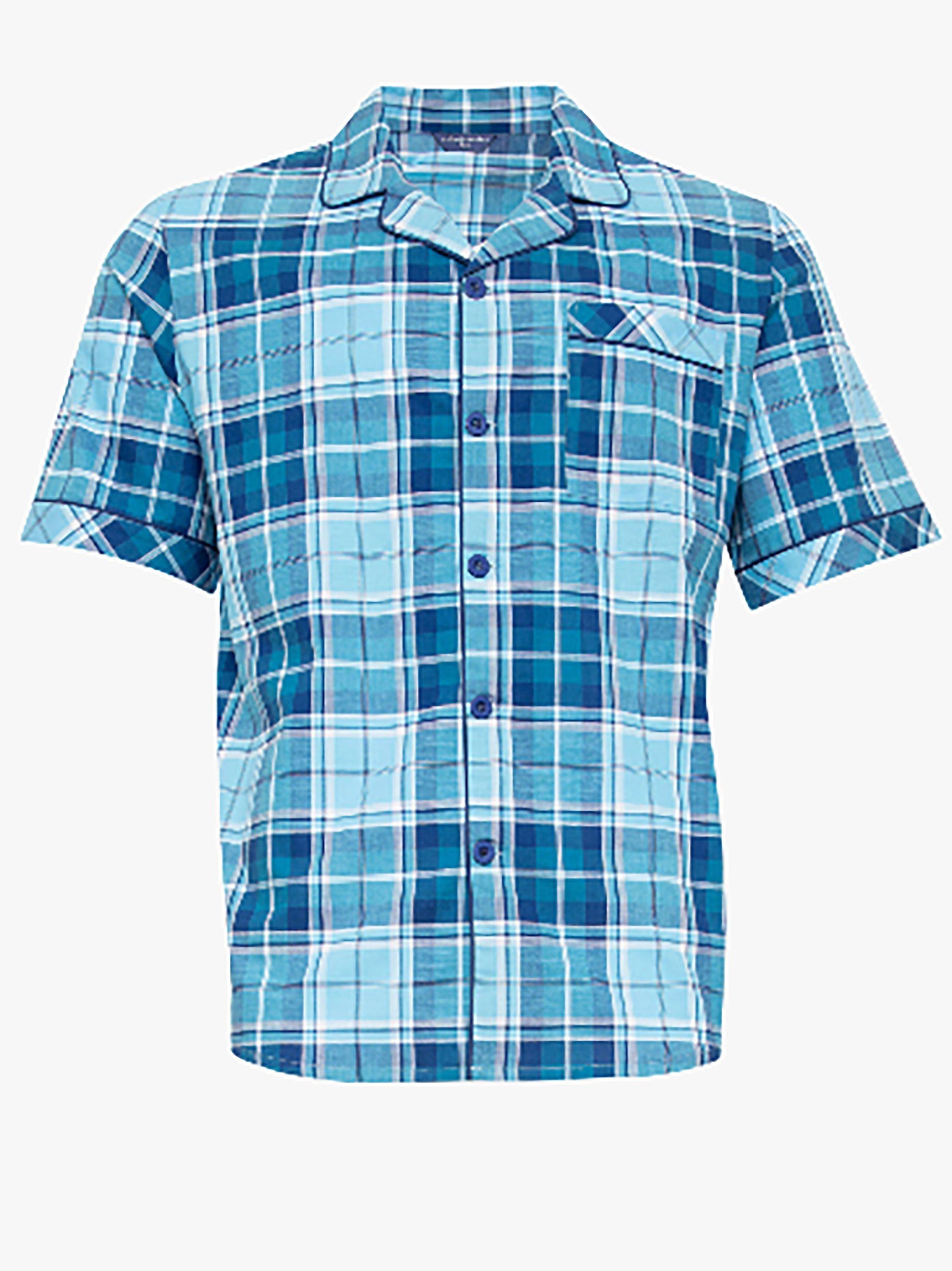 Cyberjammies George Check Short Sleeve Cotton Pyjama Top, Blue Mix, S