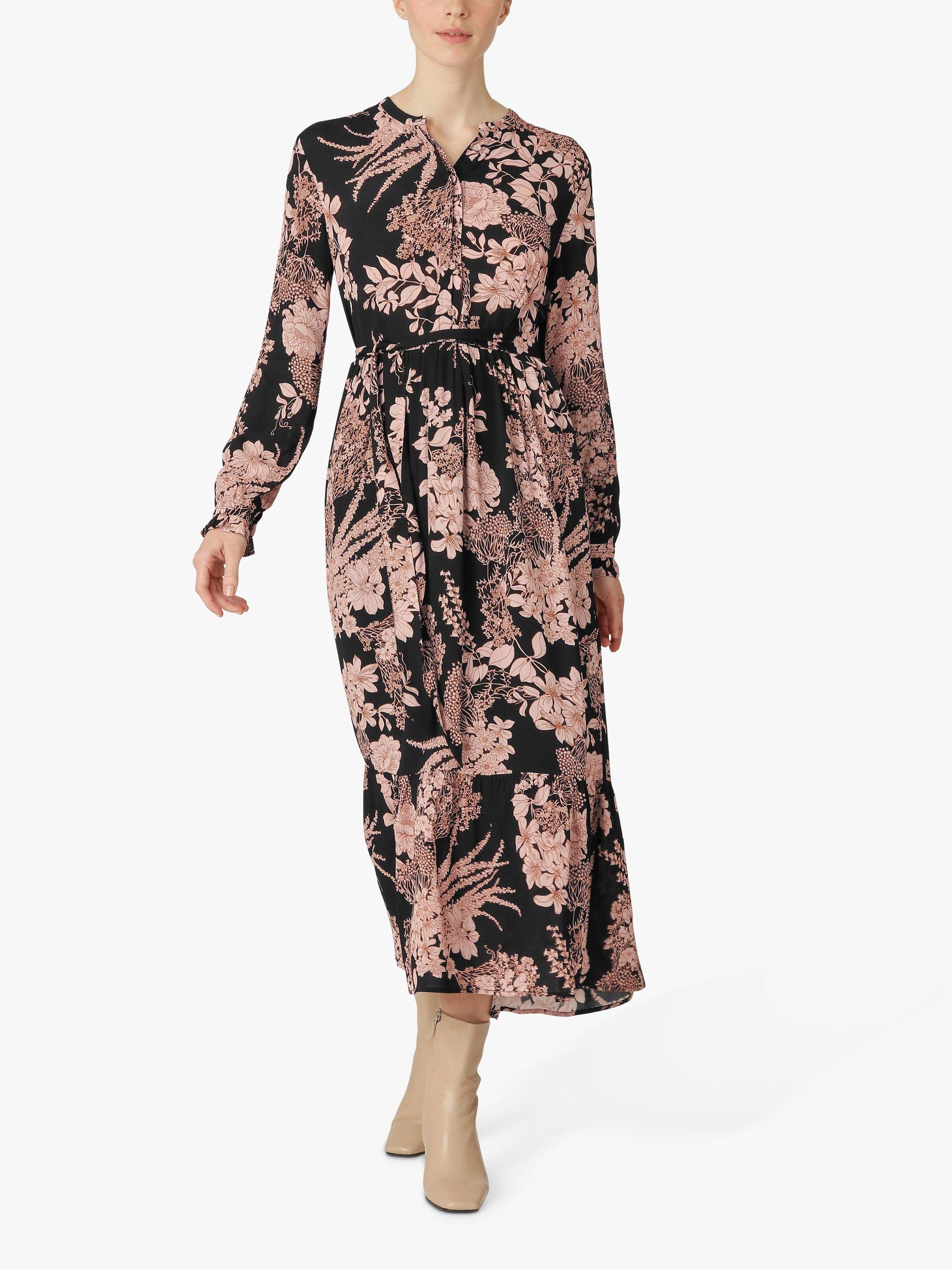 Noa Noa Vintage Floral Print Midi Shirt Dress, Black/Pink