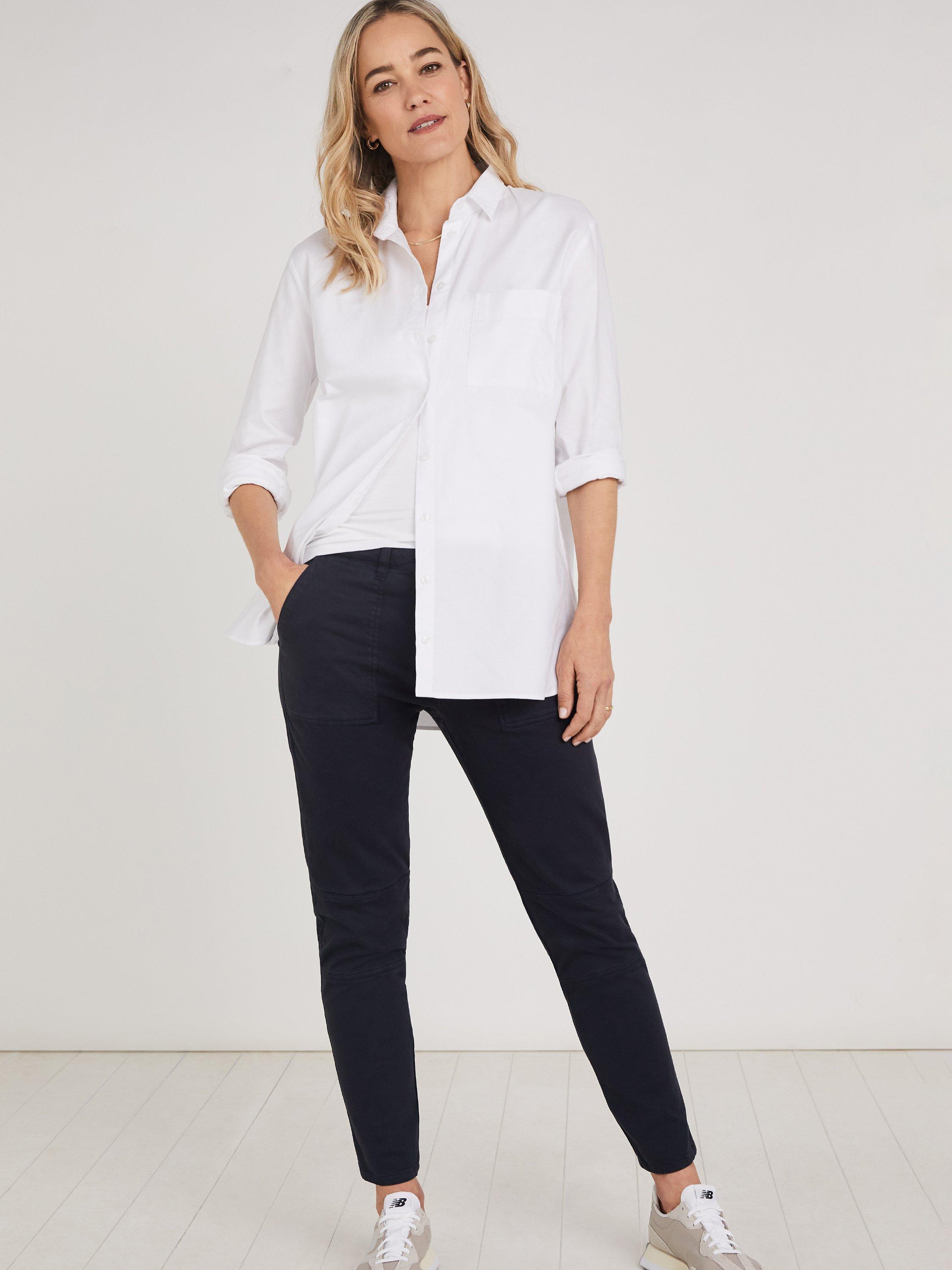 Baukjen Oralie Slim Fit Stretch Organic Cotton Cropped Cargo Trousers, Classic Navy