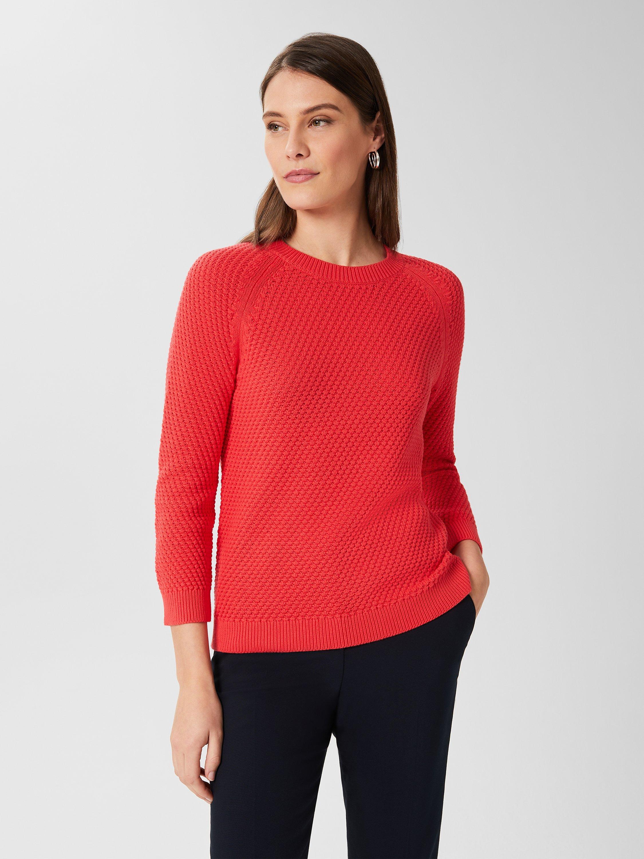 Hobbs Lucie Cotton Jumper, Deep Coral