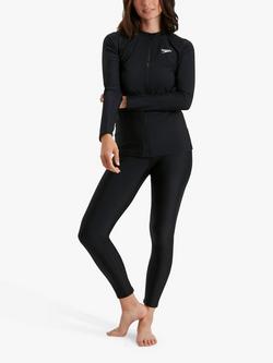 Speedo Essential Long Sleeve Zip Rash Top, Black/White