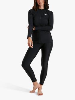 Speedo Essential Long Sleeve Zip Rash Top - view 2, Black/White