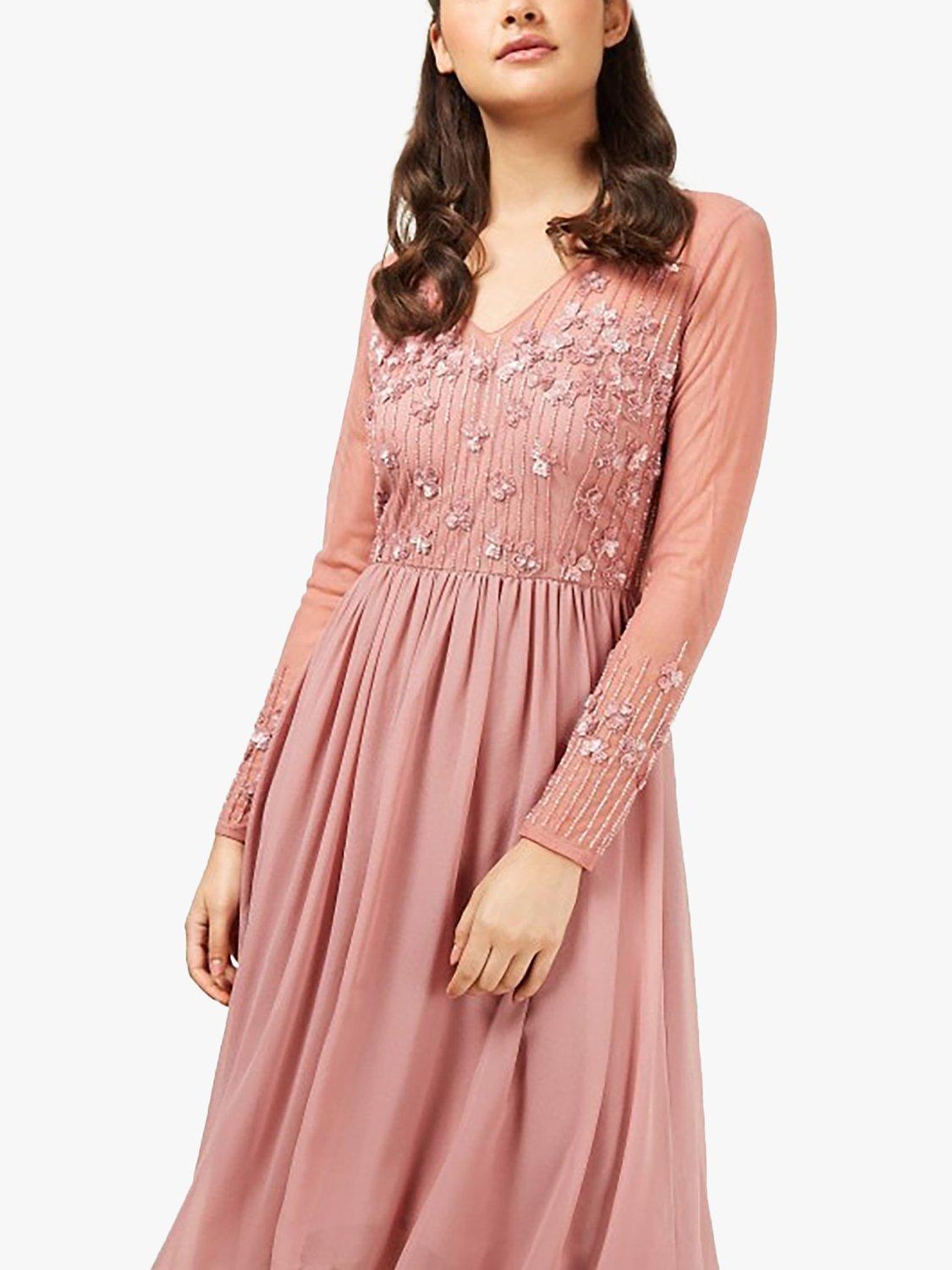 Little Mistress Embellished Dip Hem V-Neck Midi Dress, Pink