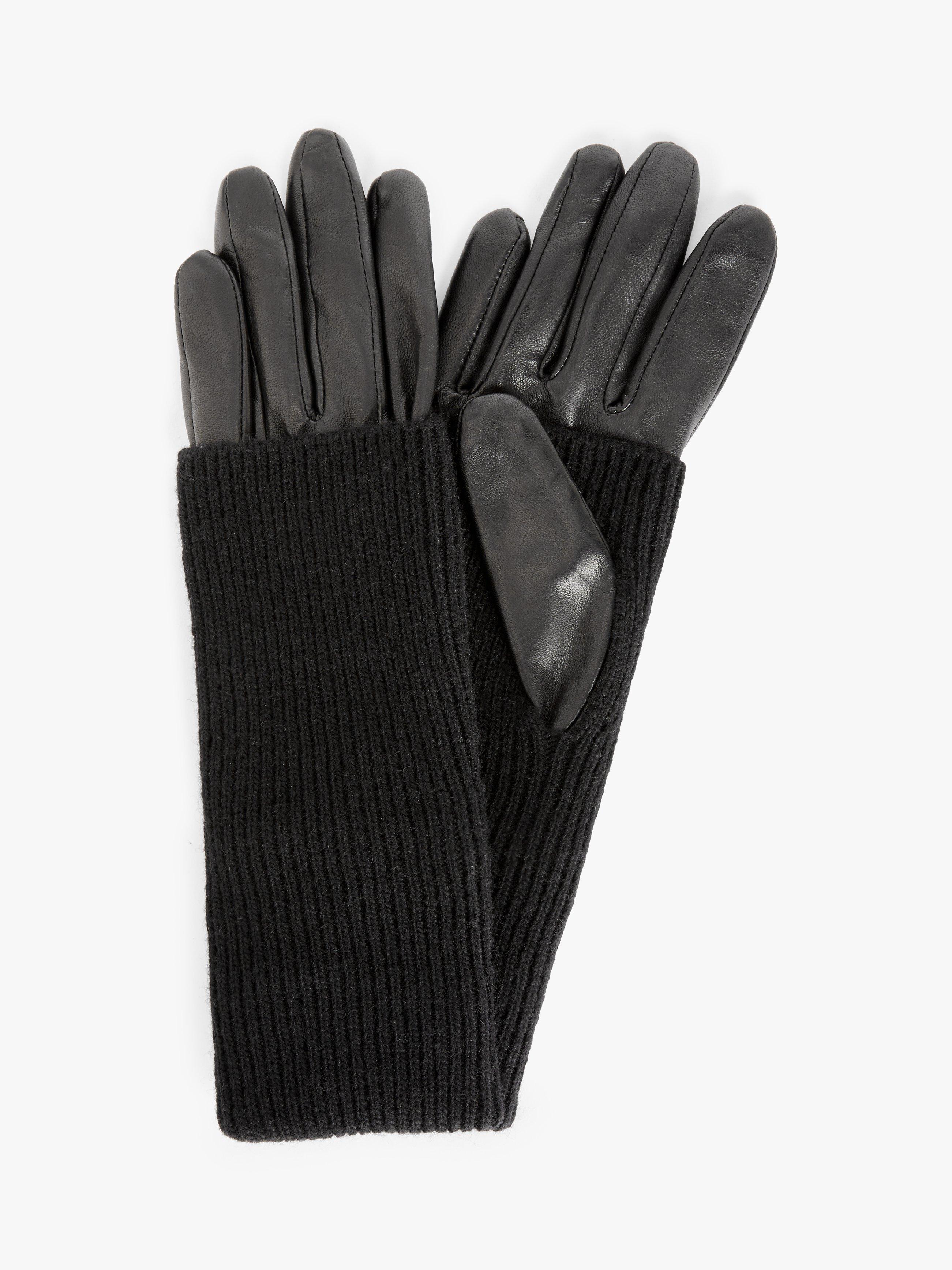 John Lewis Knitted Cuff Leather Gloves, Black