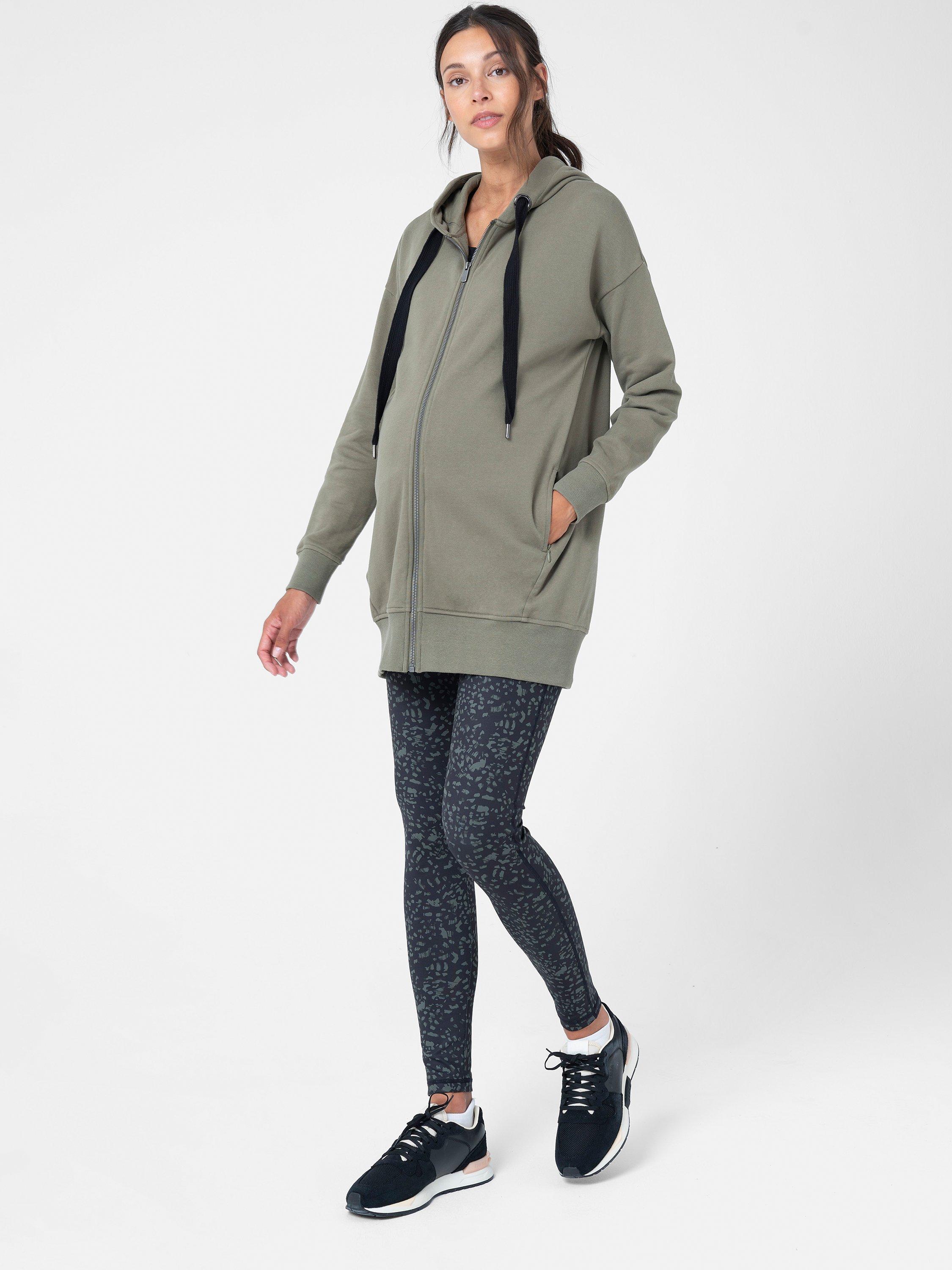 Product image 1 of 5, which shows Seraphine Kristen 3-in-1 Cotton Jersey Maternity Hoodie, Khaki, XS