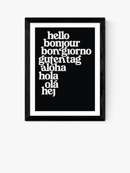 EAST END PRINTS Limbo and Ginger 'Hello World' Framed Print, Black Frame