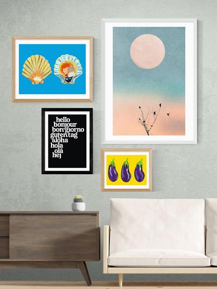 EAST END PRINTS Limbo and Ginger 'Hello World' Framed Print - view 2, Black Frame