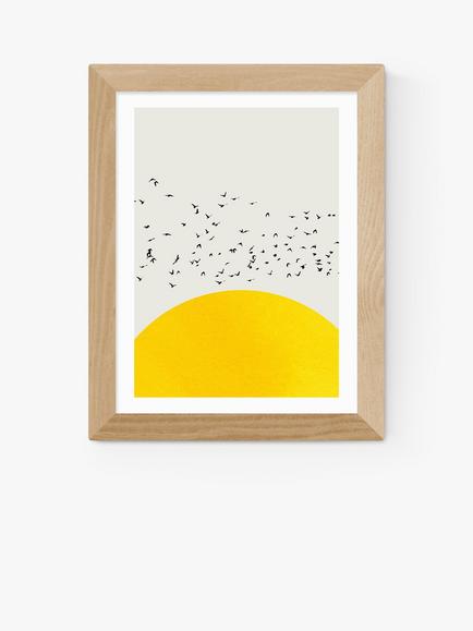 EAST END PRINTS Kubistika 'A Thousand Birds' Framed Print, Oak Frame