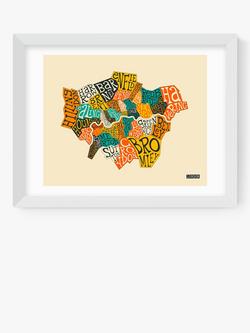EAST END PRINTS Jazzberry Blue 'London Boroughs' Framed Print, White Frame