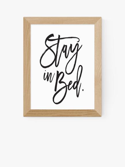 EAST END PRINTS Honeymoon Hotel 'Stay In Bed' Framed Print, Oak Frame