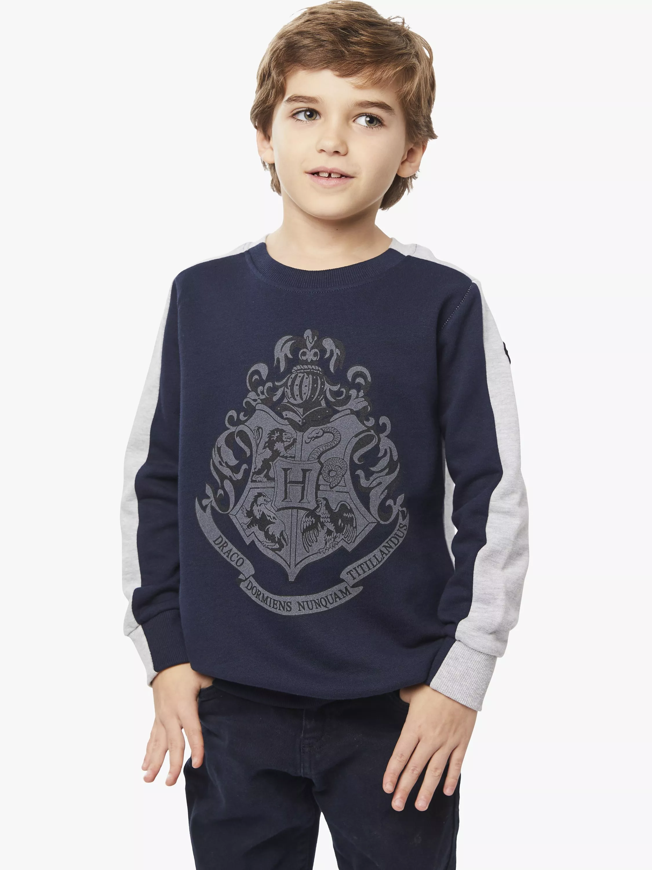 Fabric Flavours Kids Harry Potter Reflective Hogwarts Crest Sweatshirt Navy Grey