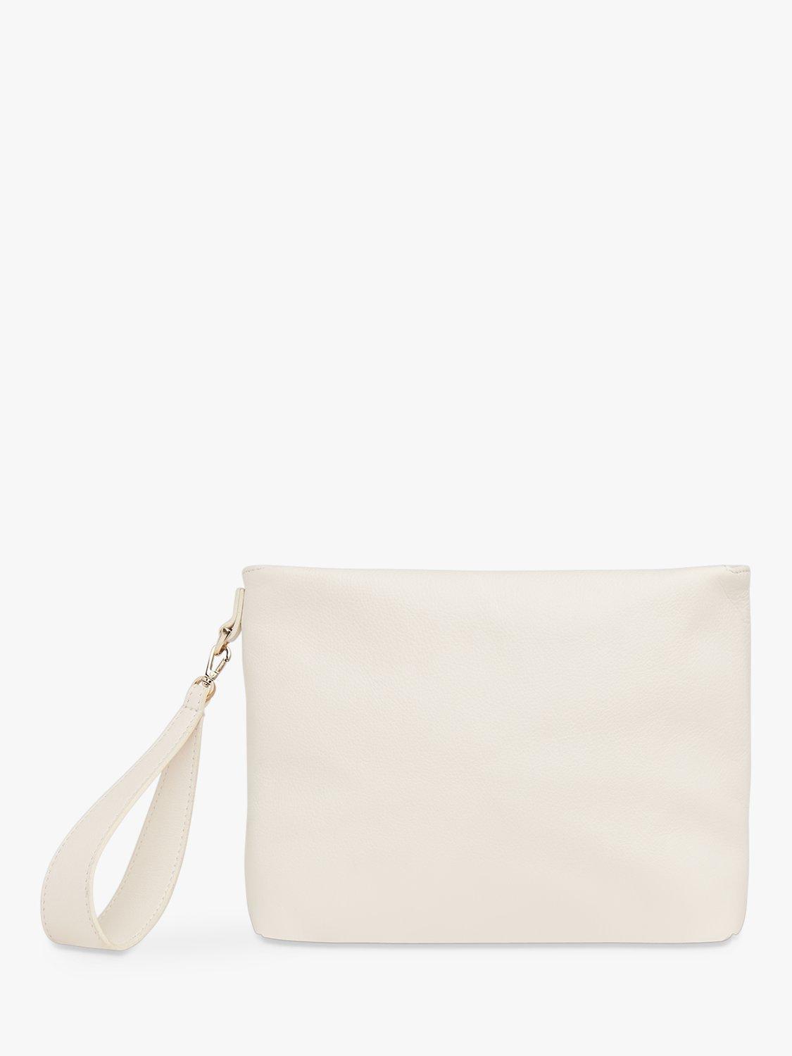 Product image 1 of 6, which shows Whistles Avah Leather Zip Clutch Bag, Ivory
