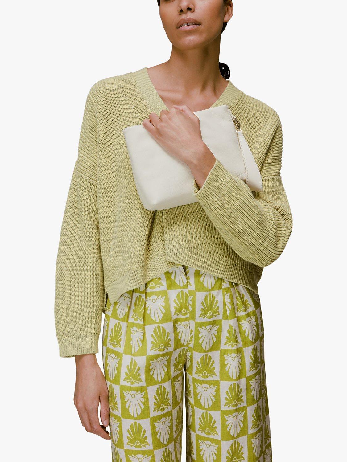 Product image 6 of 6, which shows Whistles Avah Leather Zip Clutch Bag, Ivory