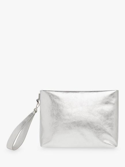 Whistles Avah Leather Zip Clutch Bag, Silver