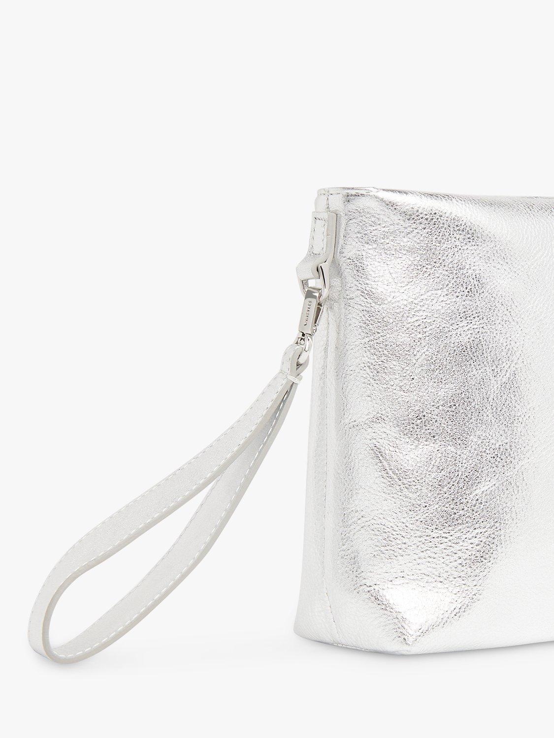 Product image 4 of 6, which shows Whistles Avah Leather Zip Clutch Bag, Silver