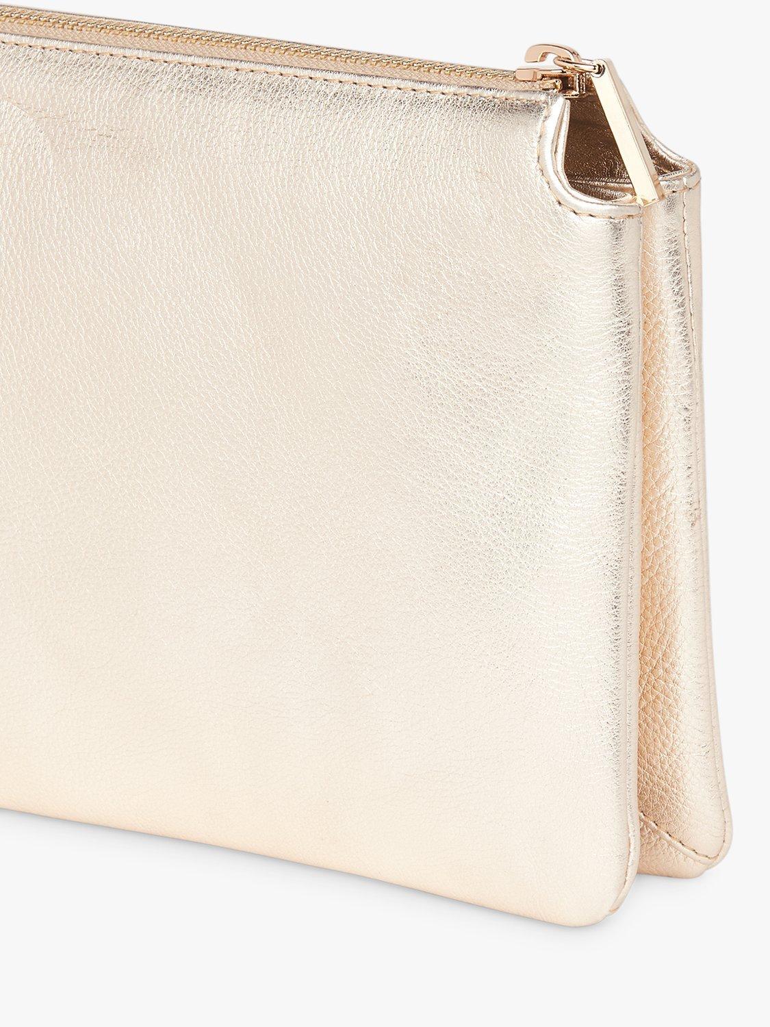 Product image 2 of 5, which shows Whistles Elita Leather Double Pouch Clutch Bag, Gold