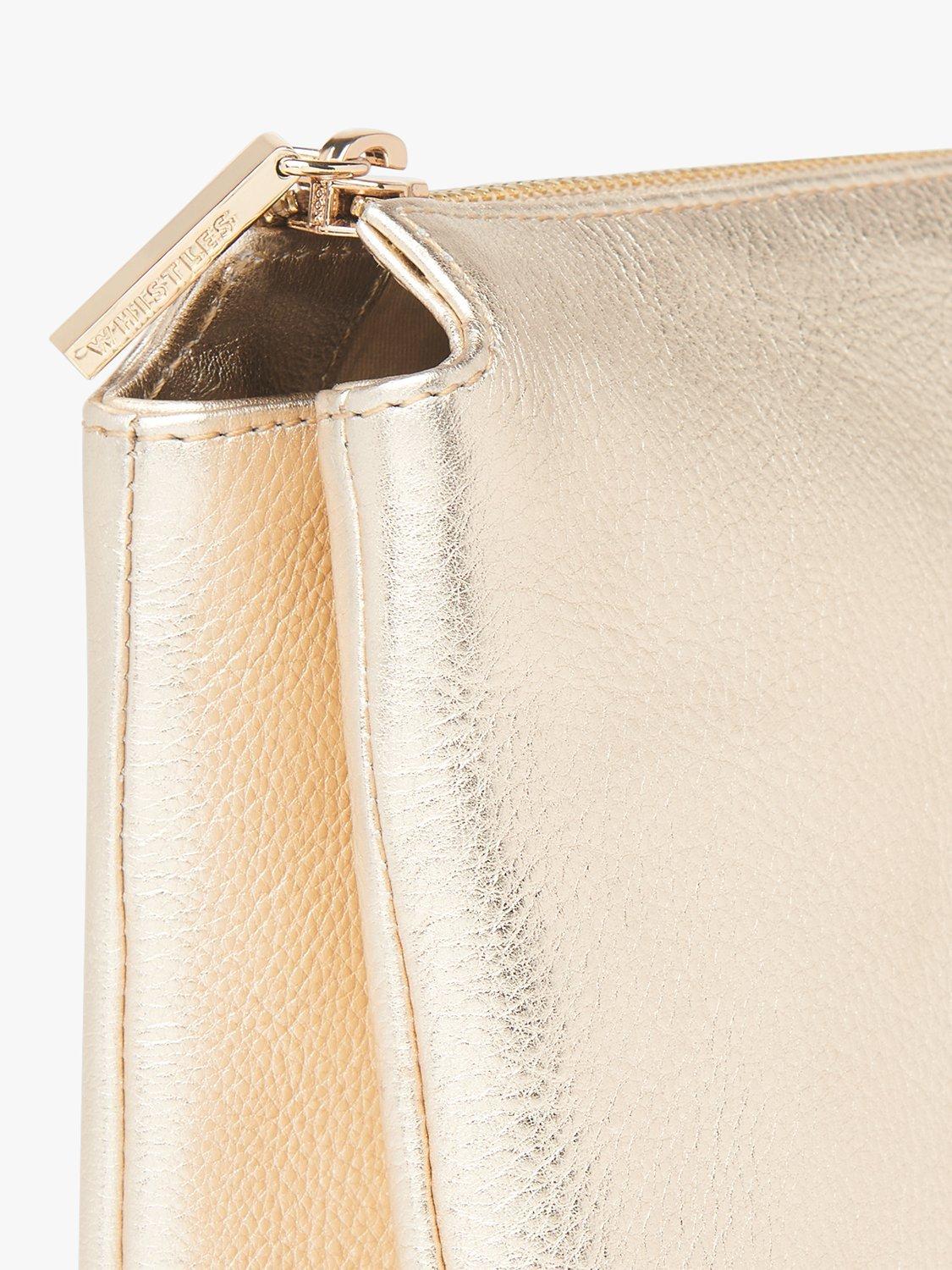 Whistles Elita Leather Double Pouch Clutch Bag, Gold