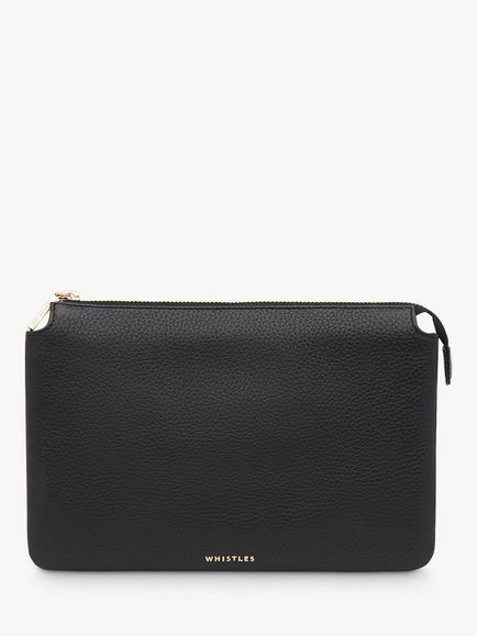 Whistles Elita Leather Double Pouch, Black, Black
