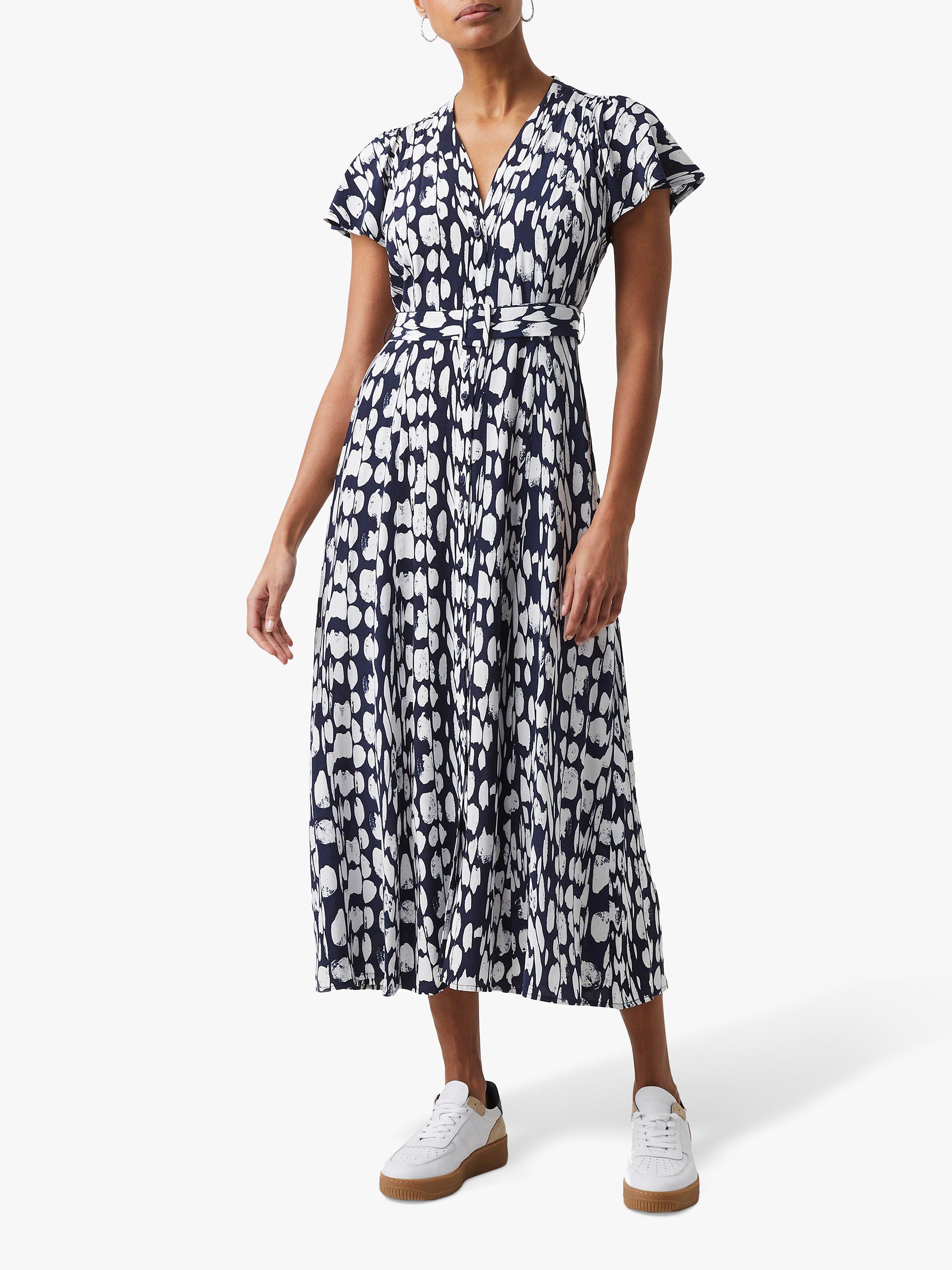 French Connection Islanna Abstract Print Belted Midi Dress, Nocturnal/Summer White, 8
