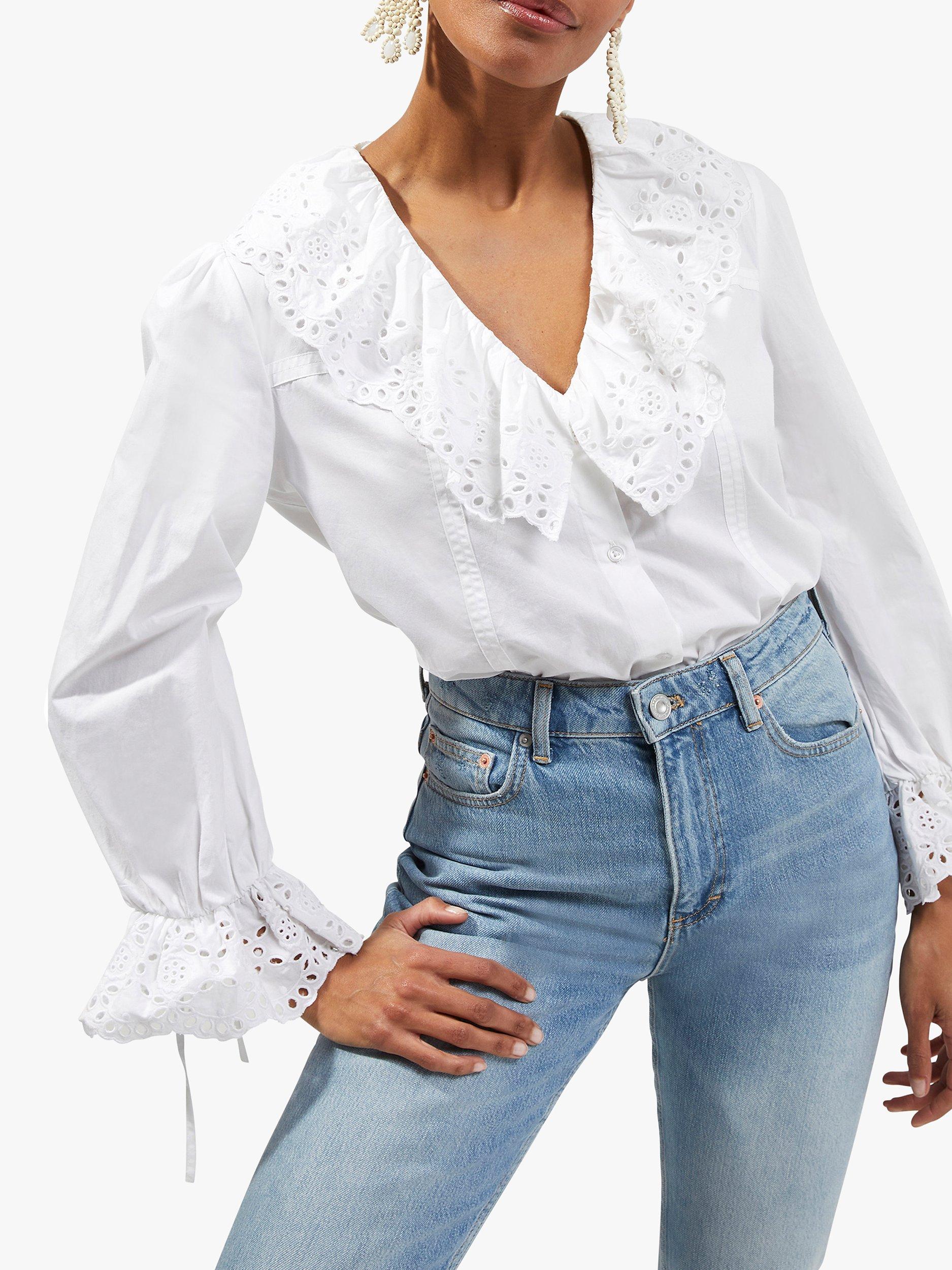 French Connection Broderie Anglaise Cotton Blouse, White