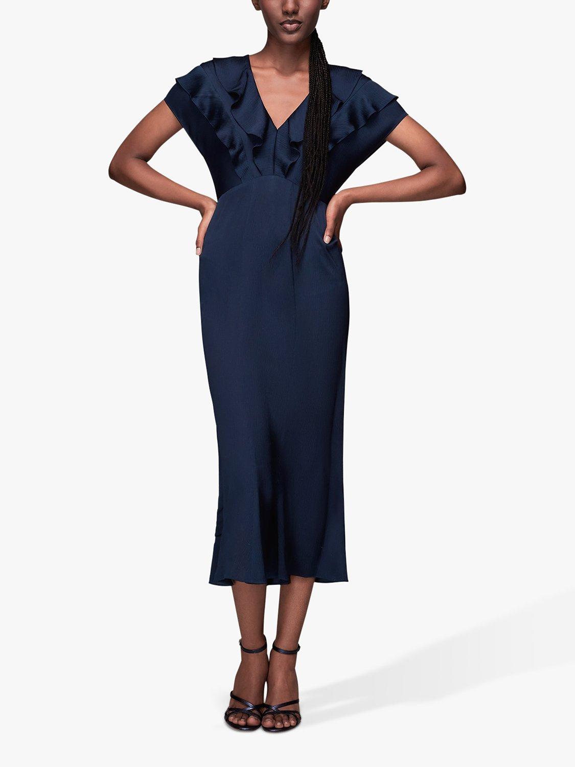 Whistles Adeline Frill Midi Dress, Navy