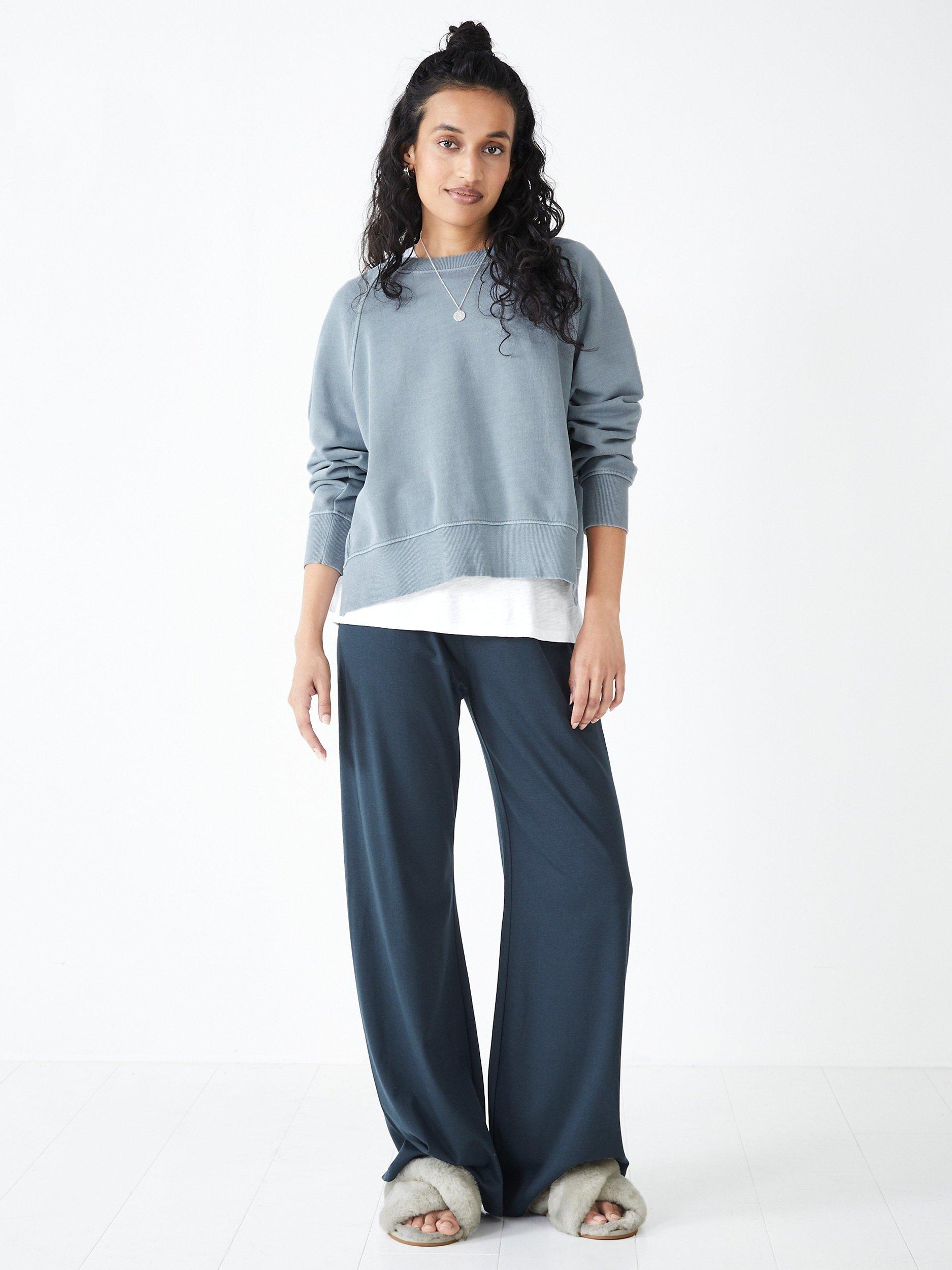 HUSH Perran Side Split Organic Cotton Jumper, Smokey Blue