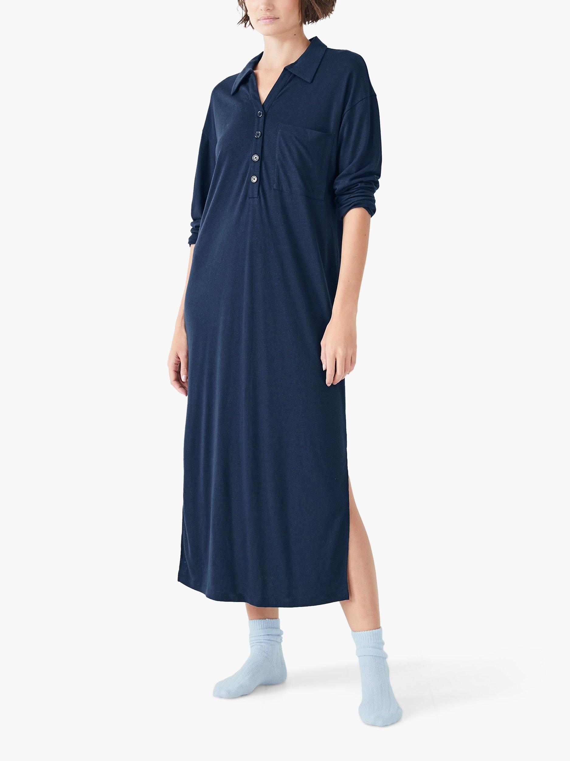 HUSH Chesten Linen Blend Nightdress, Midnight Navy