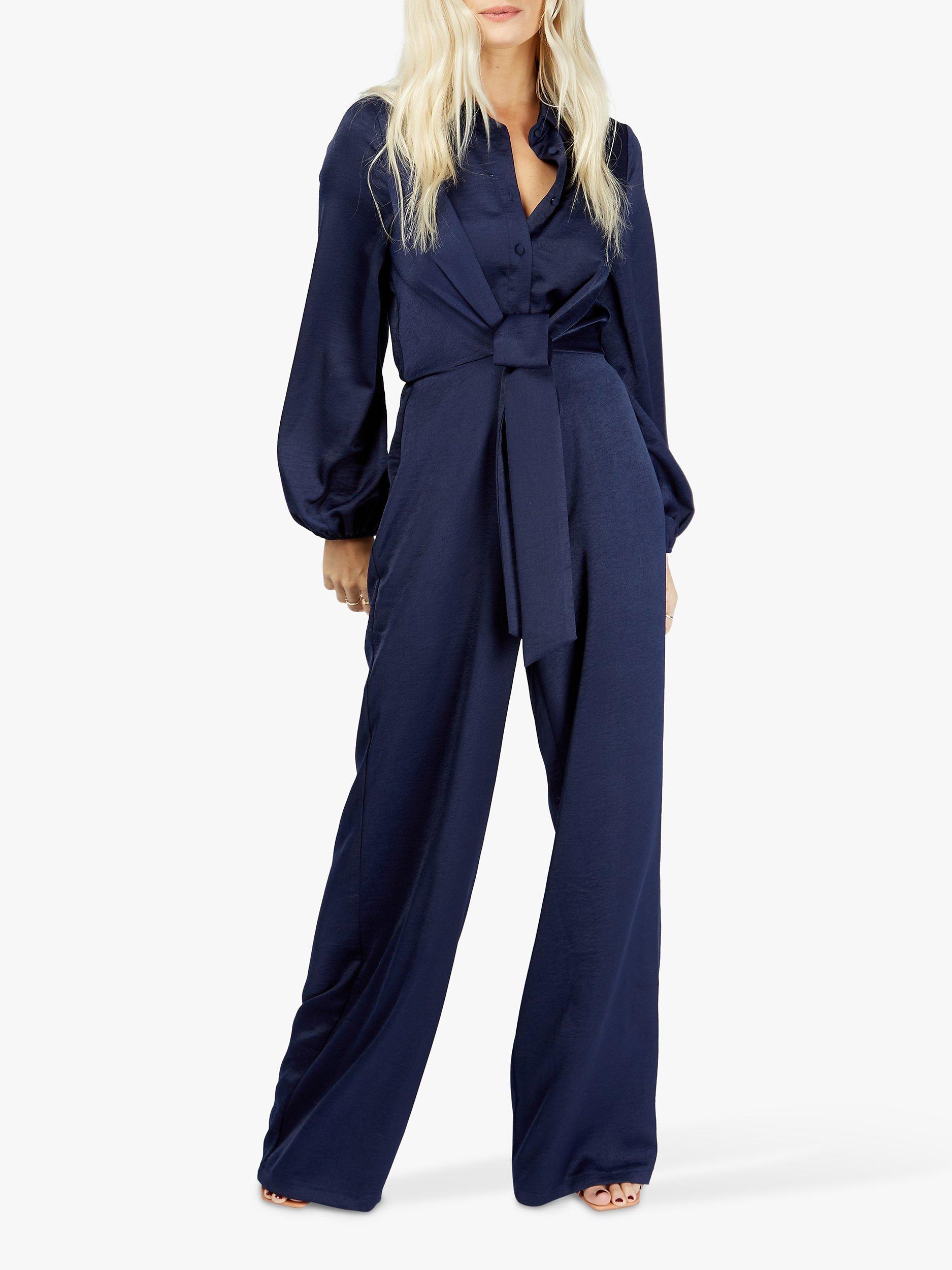 Little Mistress Satin Wide Leg Jumpsuit, Navy, 10