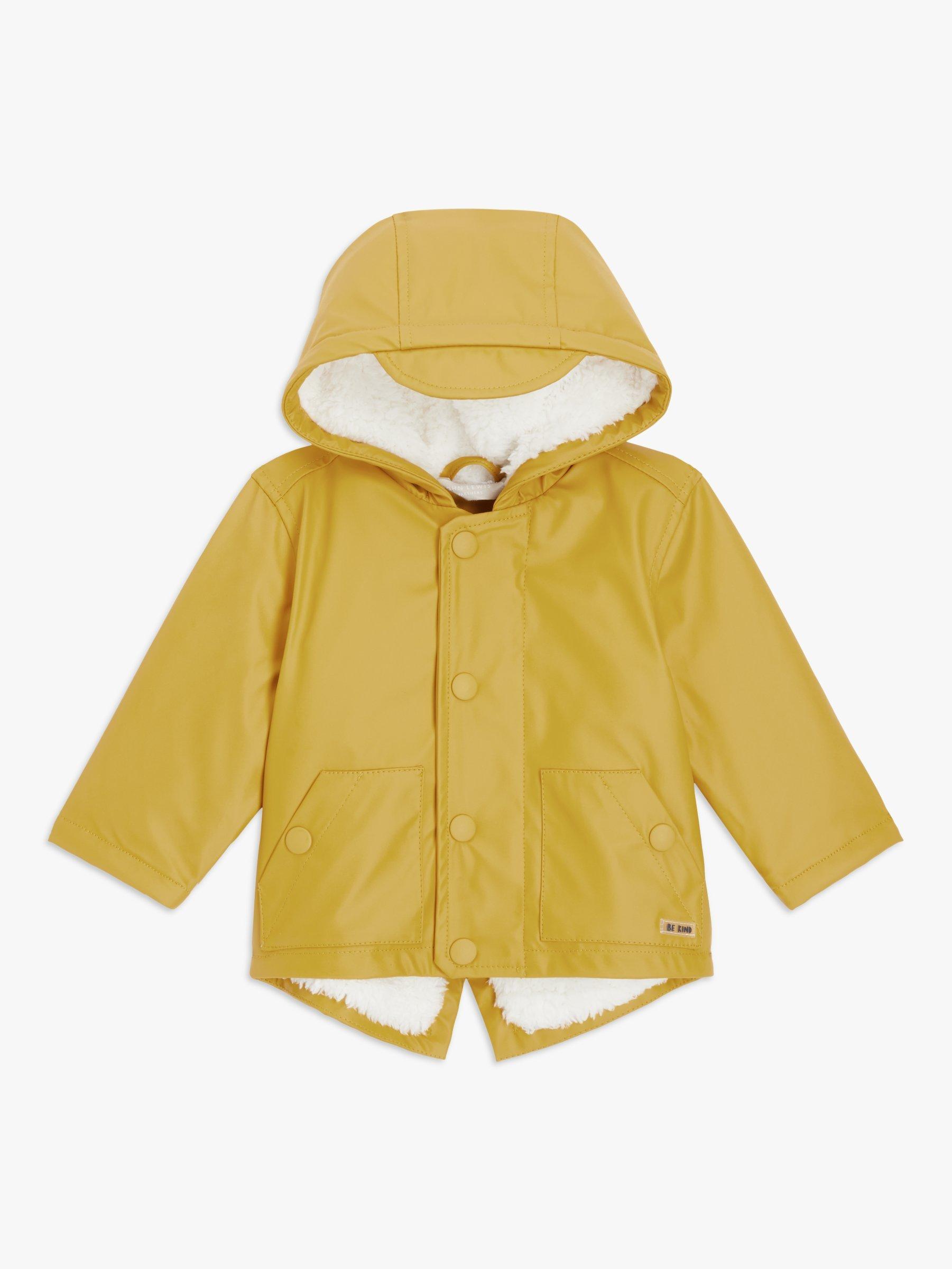 John Lewis Baby Borg Lined Shower Resistant Rain Mac, Yellow