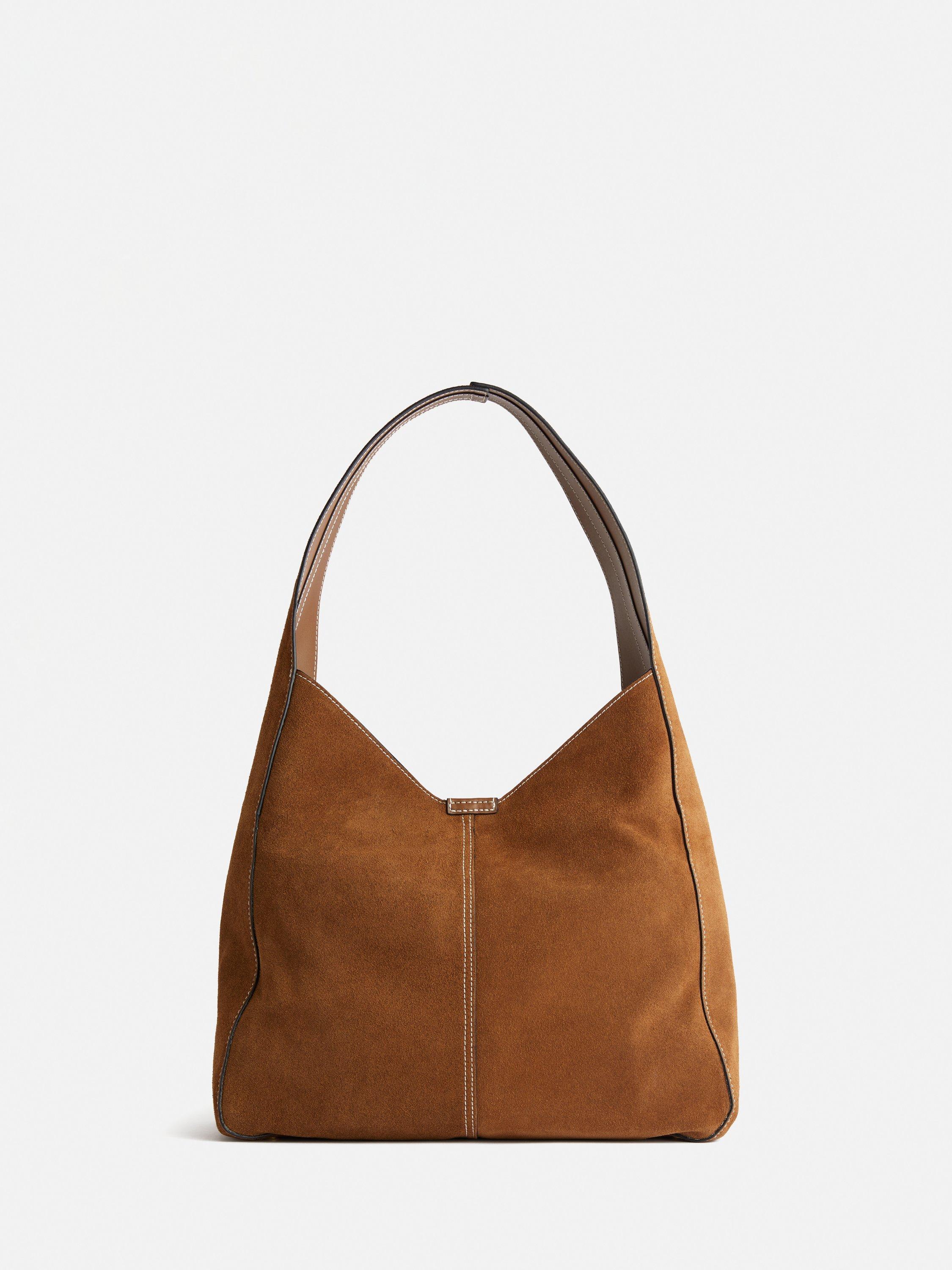 Product image 2 of 5, which shows Jigsaw Heckfield Suede Slouch Shoulder Bag, Tan