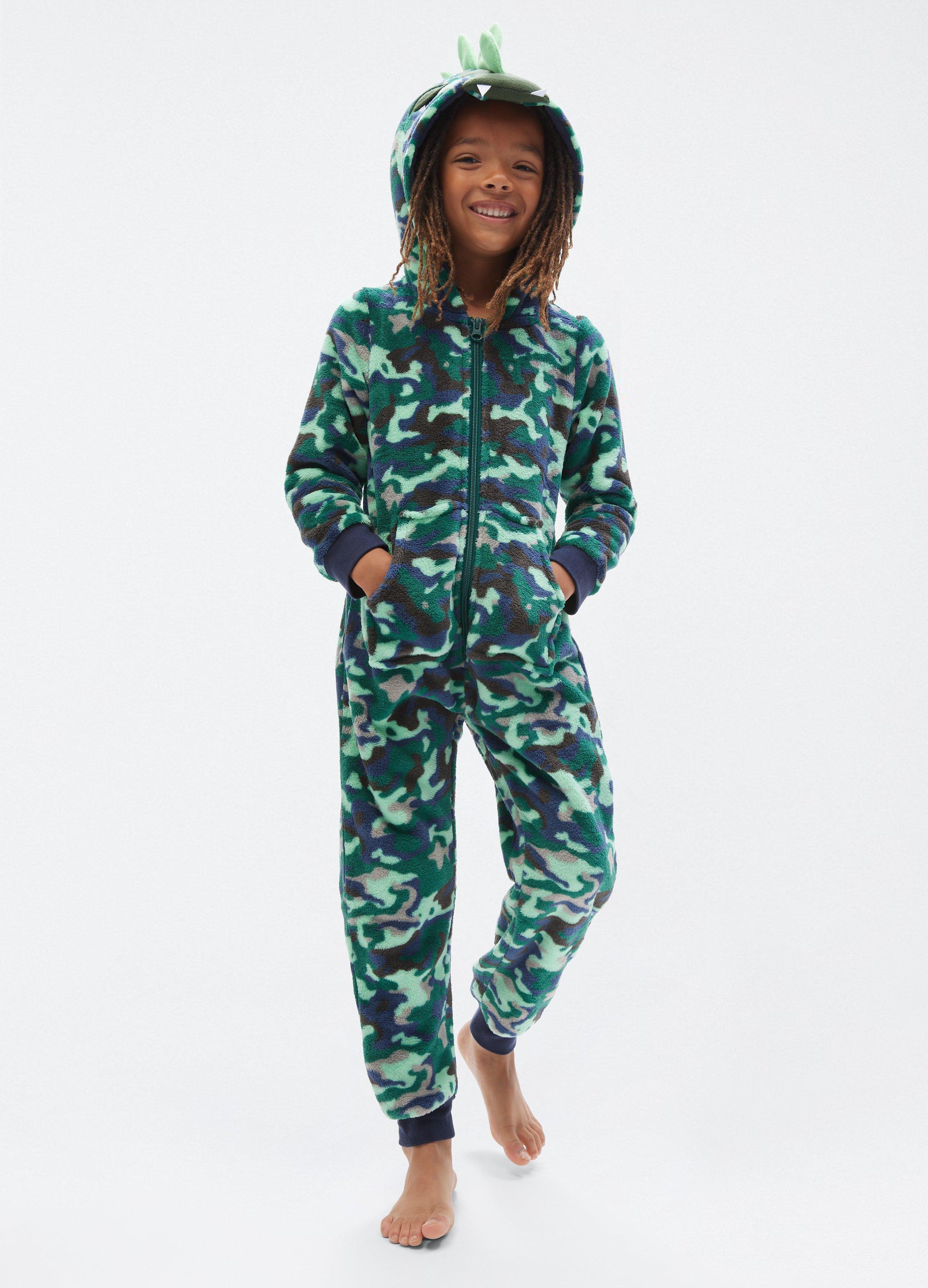 John Lewis Kids' Camouflage Dinosaur Onesie, Green