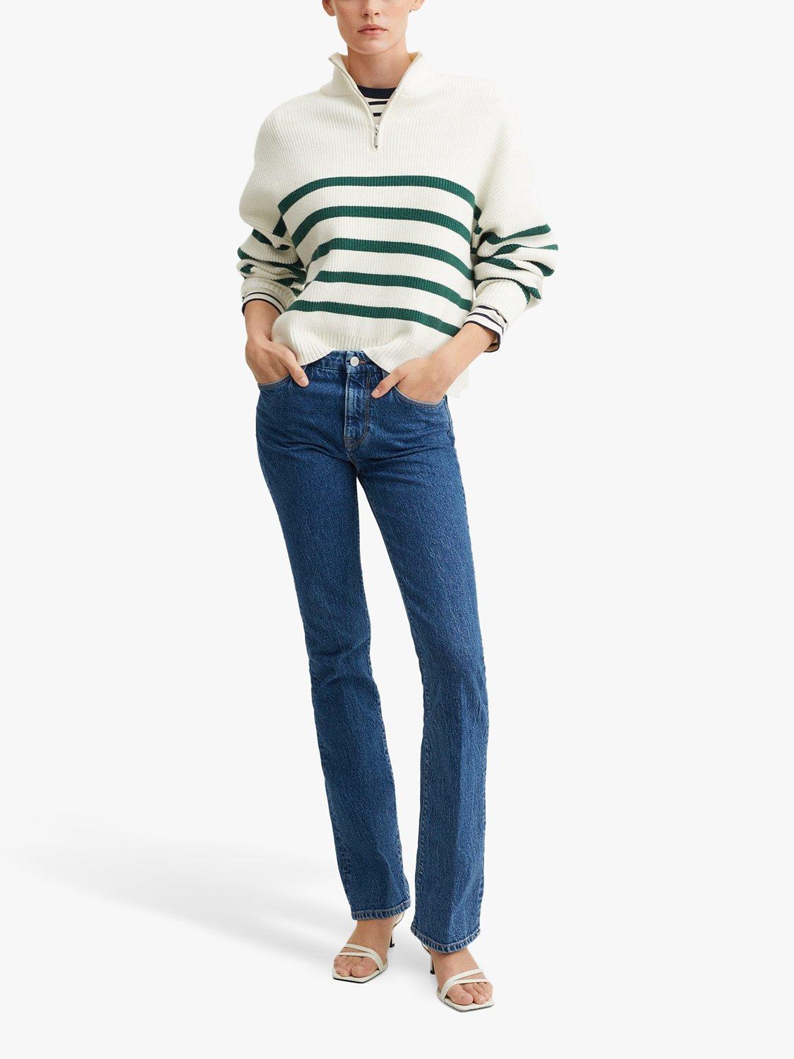 Mango Rizoni Zip Neck Jumper, Green