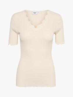 Saint Tropez Maya Cotton and Silk Lace Trim T-Shirt - view 2, Ice