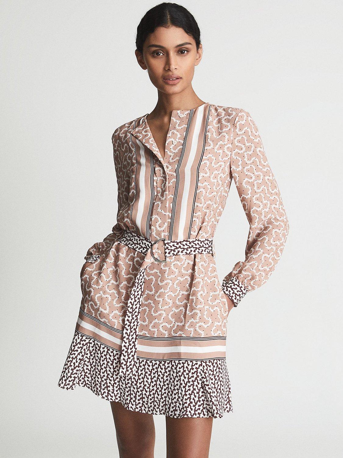 Reiss Georgie Abstract Print Mini Dress, Blush/Multi