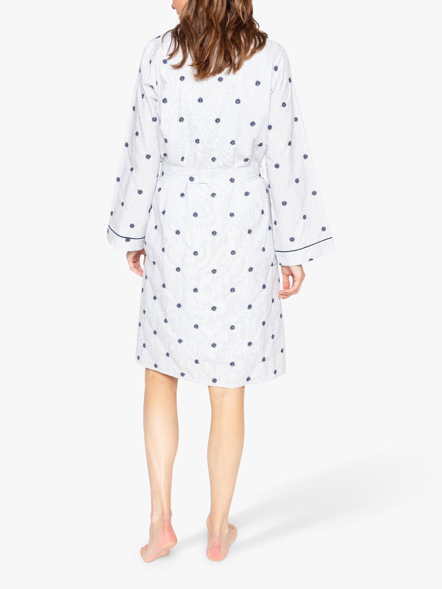 Product image 2 of 3, which shows Nora Rose by Cyberjammies Jolene Ditsy Floral Embroidered Dressing Gown, White/Navy, 8