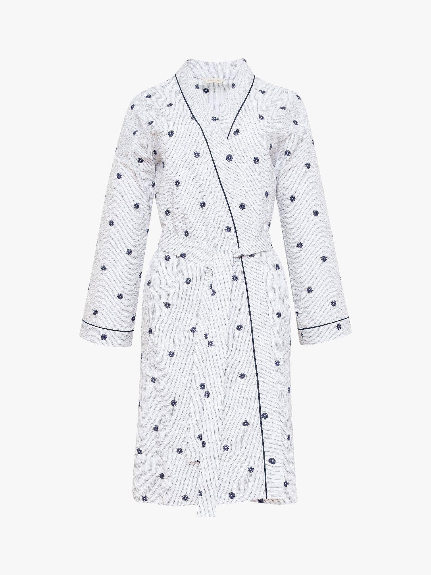 Product image 3 of 3, which shows Nora Rose by Cyberjammies Jolene Ditsy Floral Embroidered Dressing Gown, White/Navy, 8