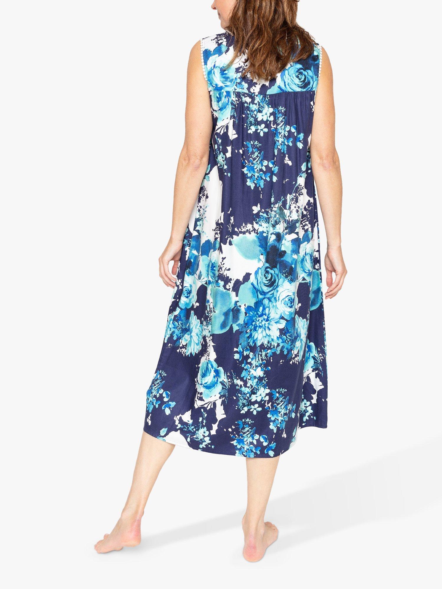 Product image 2 of 3, which shows Nora Rose by Cyberjammies Jolene Floral Print Maxi Nightdress, Blue/Navy, 8