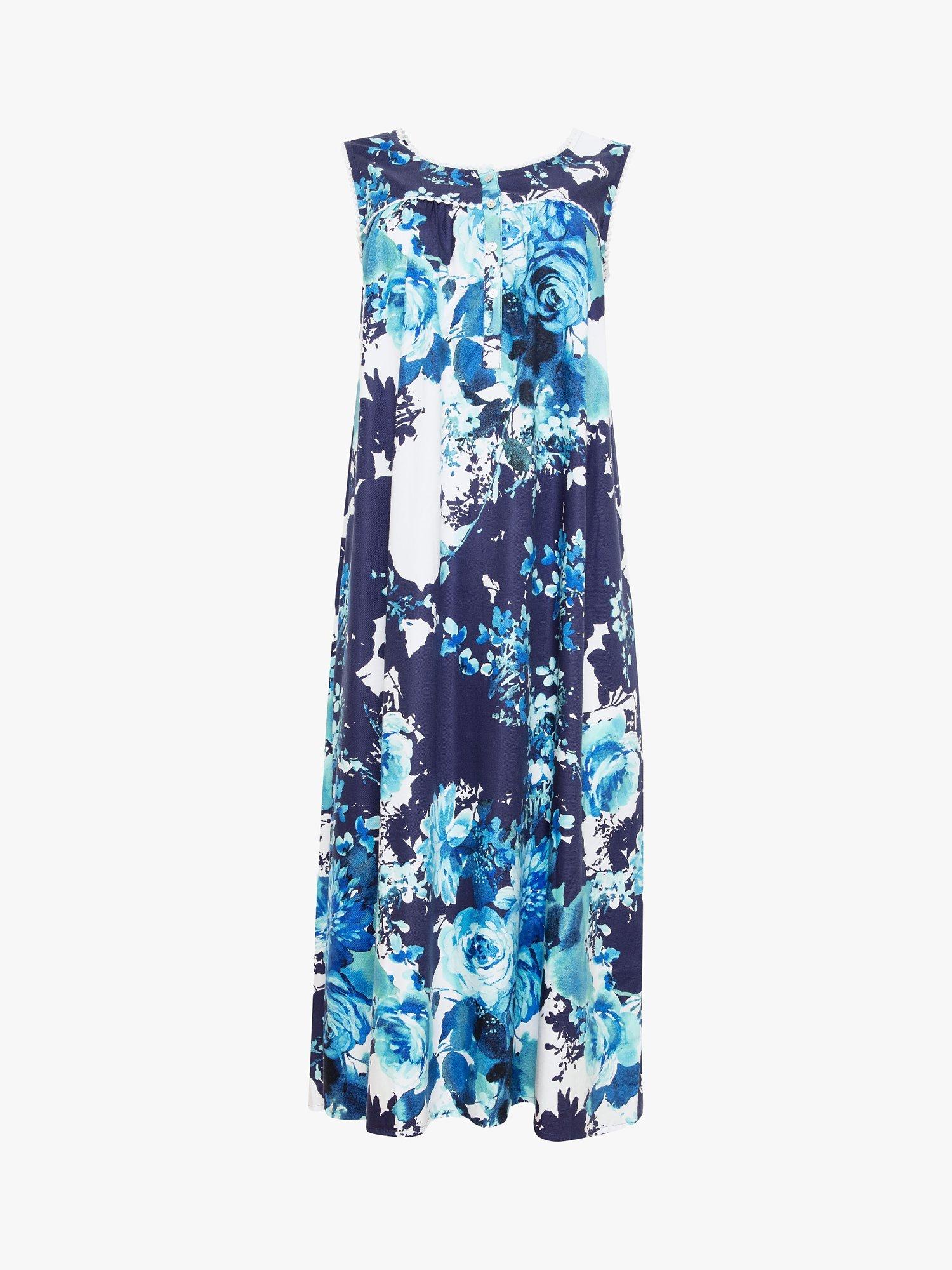 Product image 3 of 3, which shows Nora Rose by Cyberjammies Jolene Floral Print Maxi Nightdress, Blue/Navy, 8