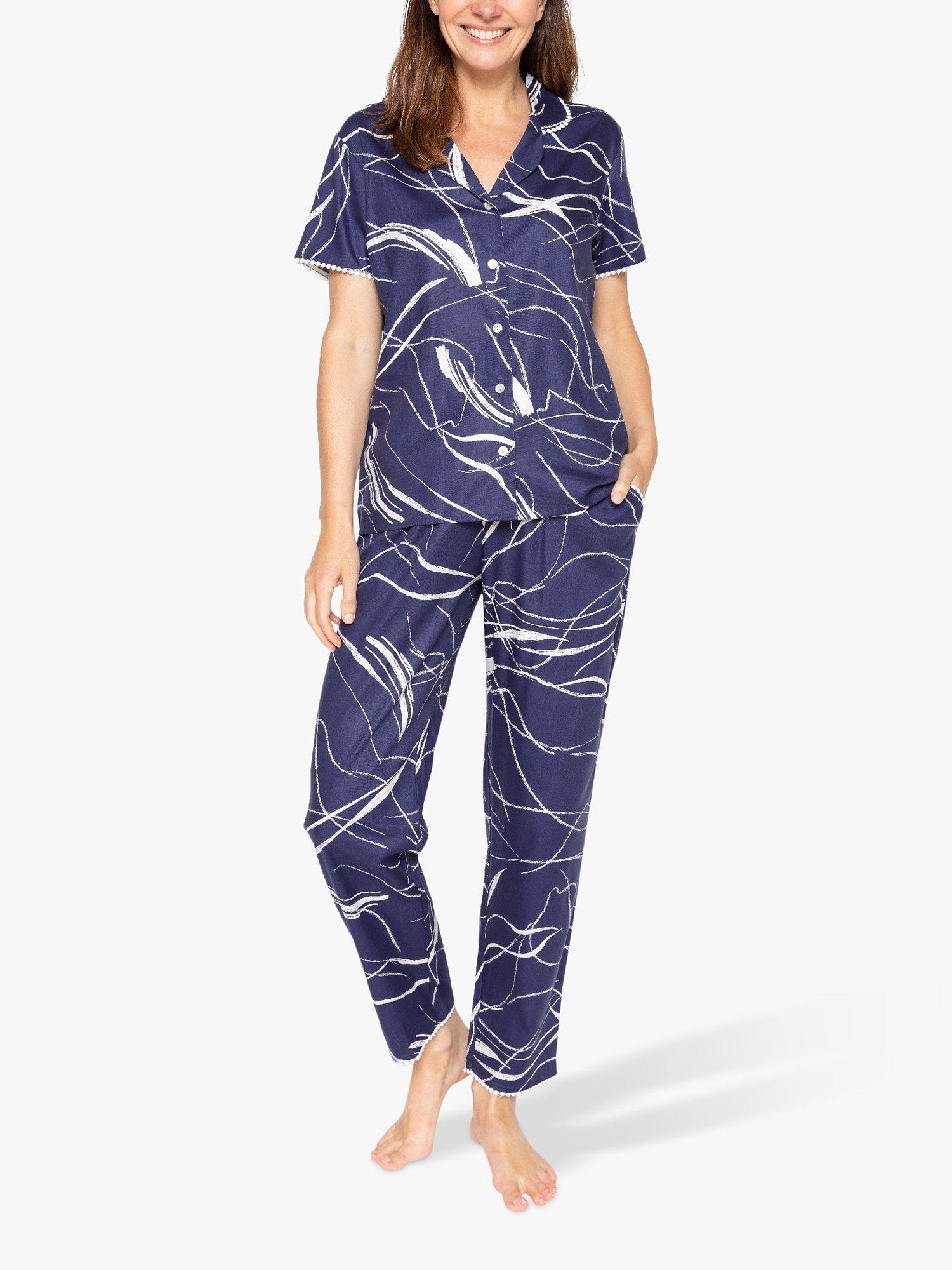 Product image 1 of 3, which shows Cyberjammies Jolene Swirl Shirt Pyjama Set, Navy, 8