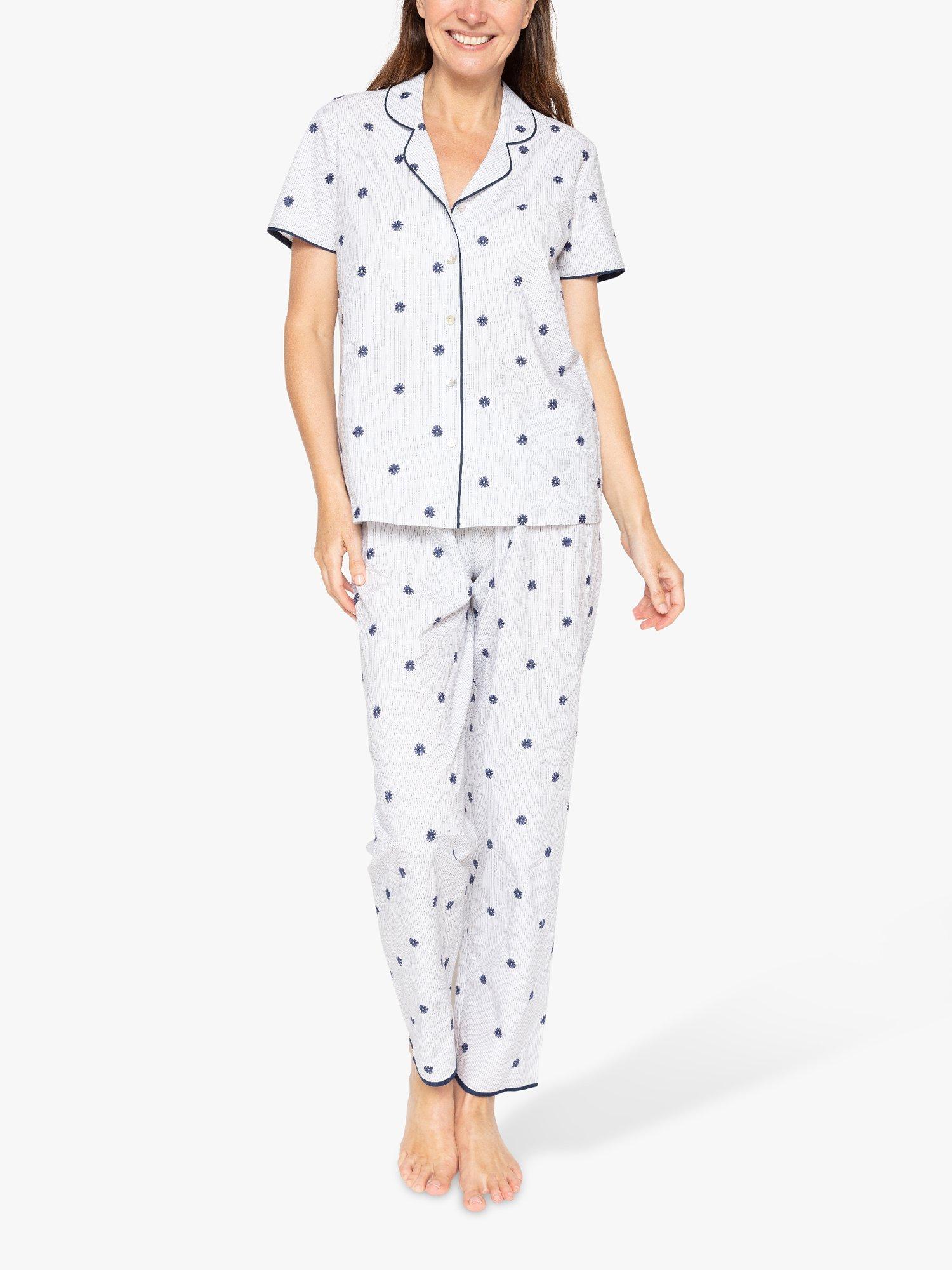 Product image 1 of 3, which shows Nora Rose by Cyberjammies Jolene Embroidered Pyjama Set, White/Navy, 8