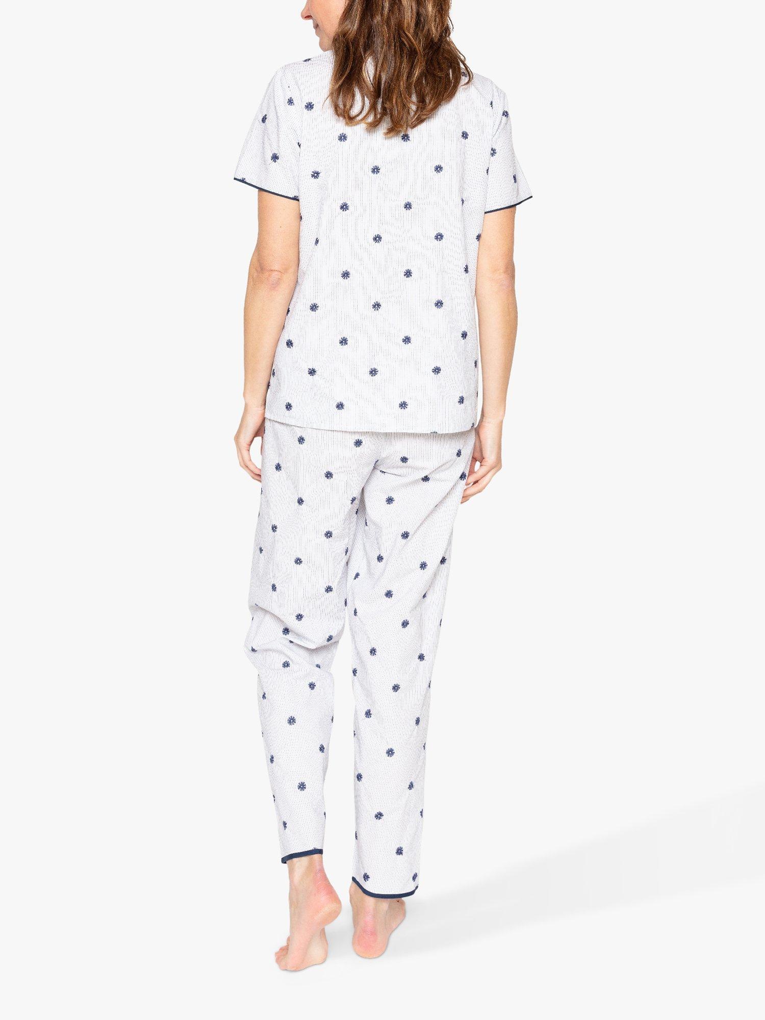 Product image 2 of 3, which shows Nora Rose by Cyberjammies Jolene Embroidered Pyjama Set, White/Navy, 8