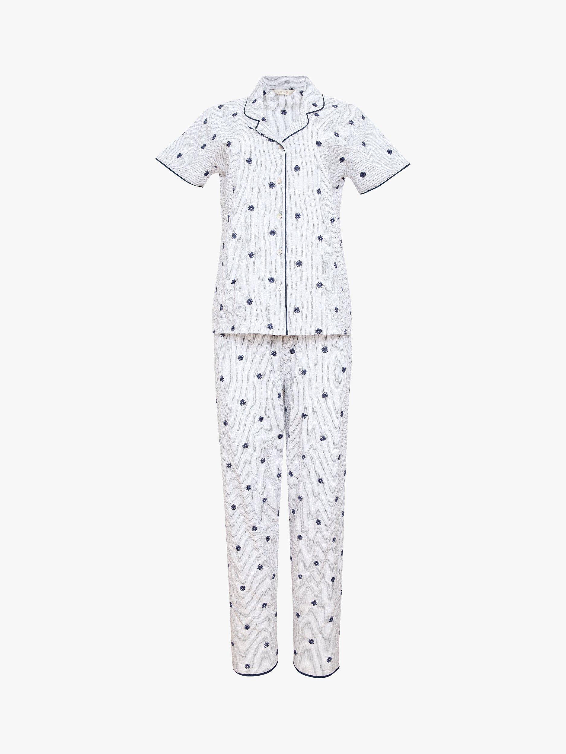 Product image 3 of 3, which shows Nora Rose by Cyberjammies Jolene Embroidered Pyjama Set, White/Navy, 8