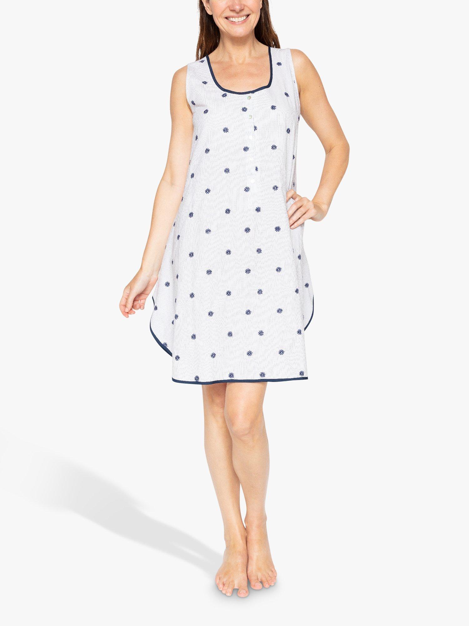 Product image 1 of 1, which shows Cyberjammies Jolene Stitch Swing Nightdress, White/Navy, 8