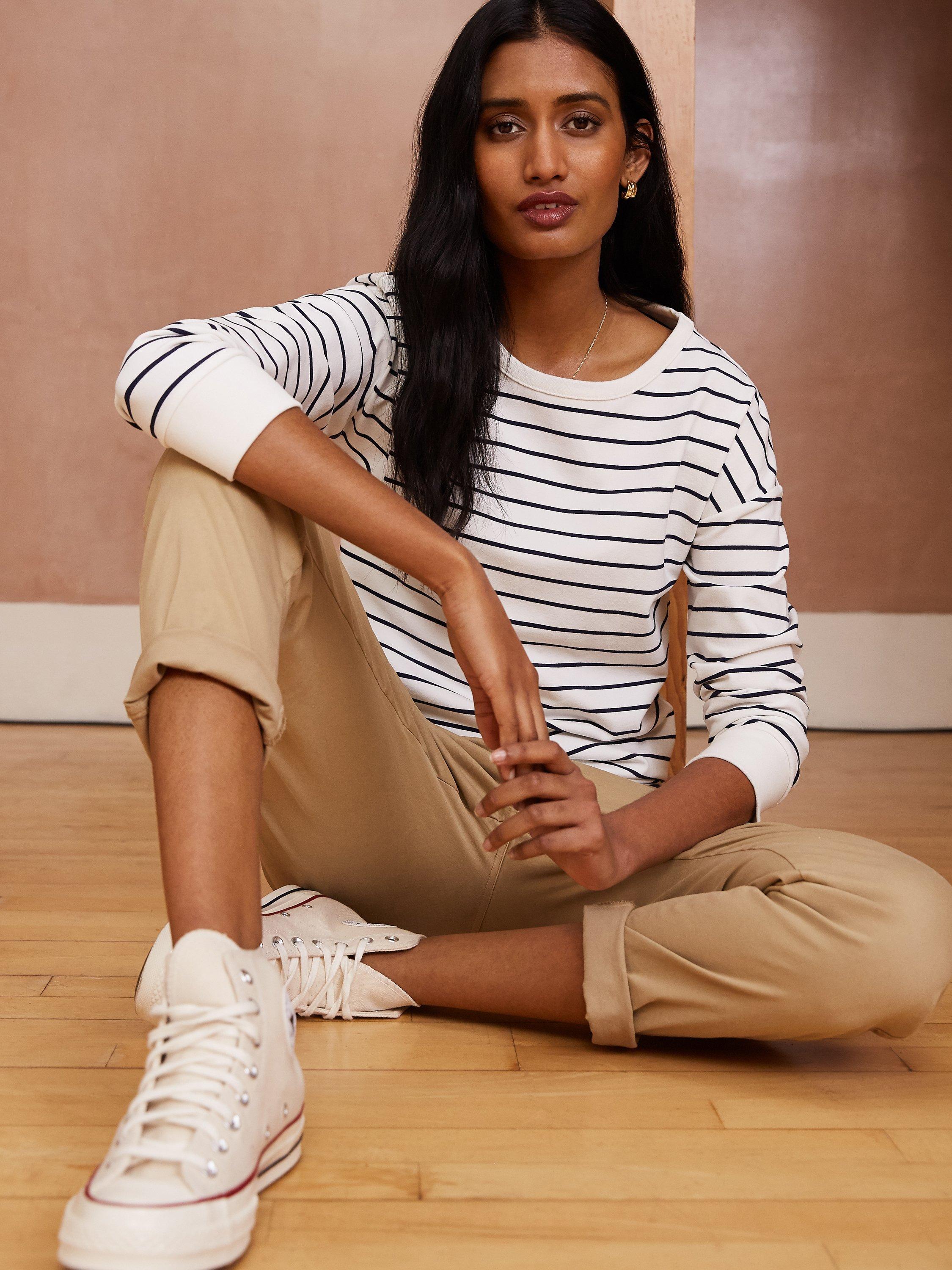 Baukjen Eliza Striped Jersey Top, Soft White 