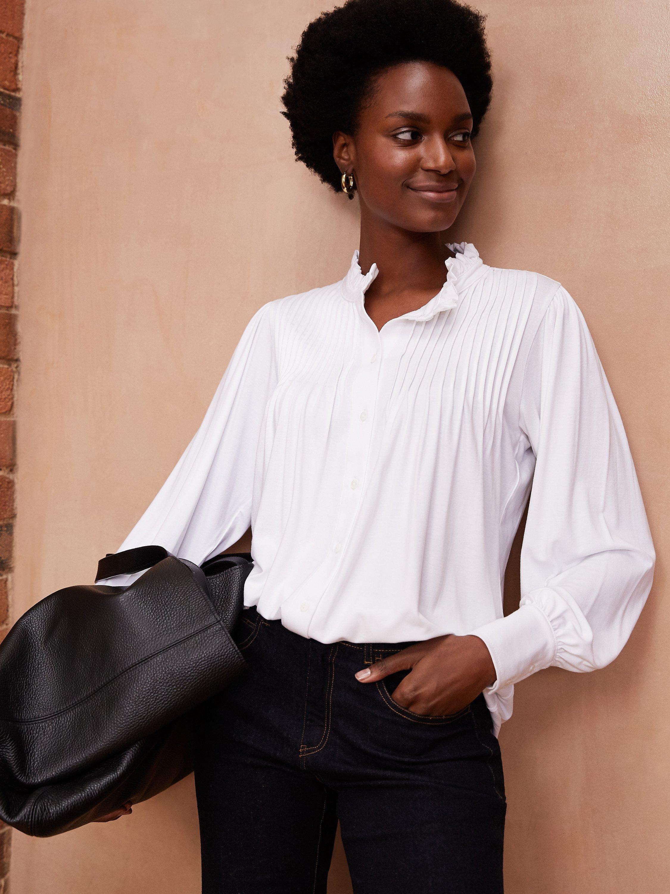 Product image 4 of 6, which shows Baukjen Imken Pintuck Shirt, Pure White, 6