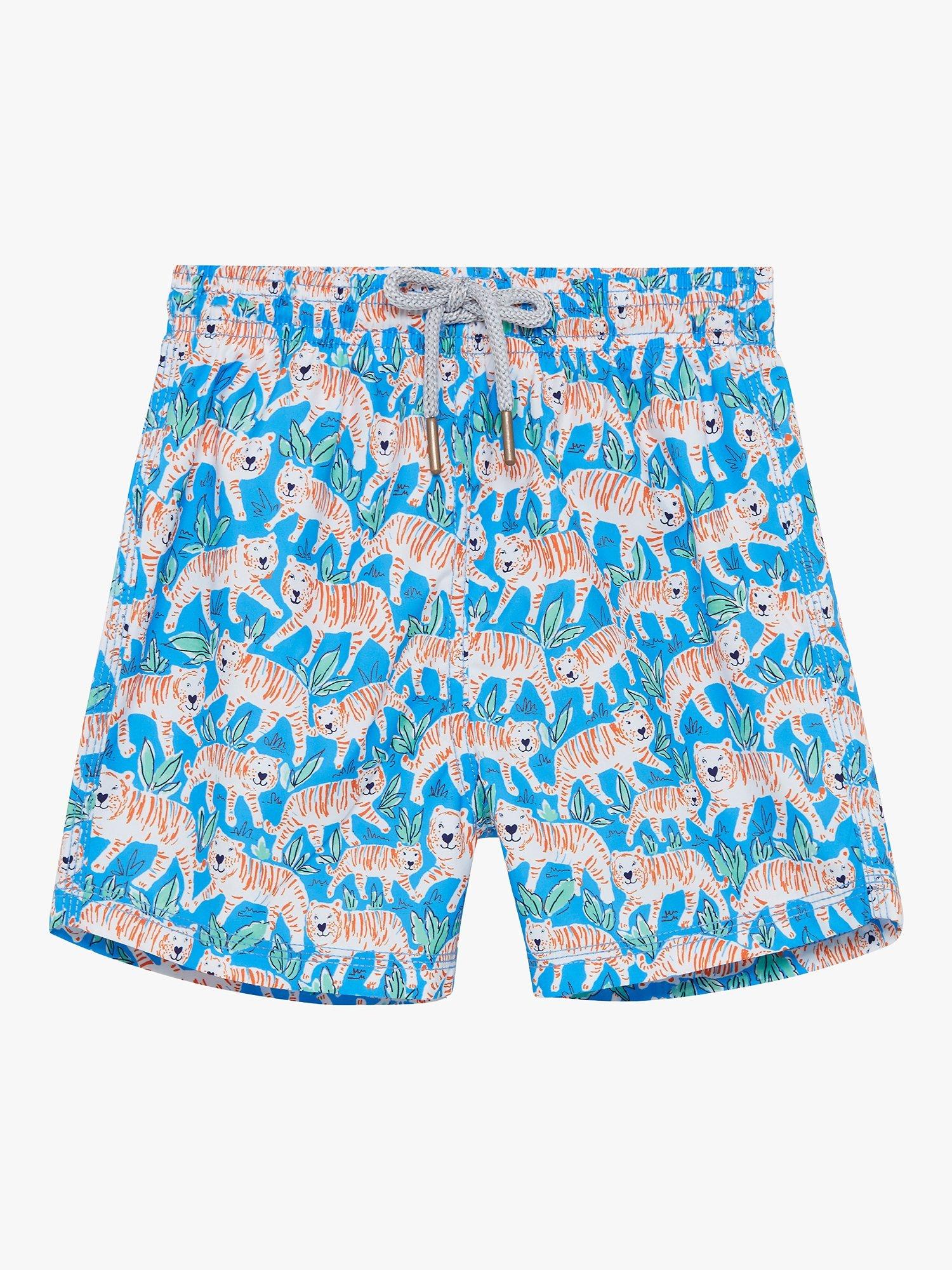 Product image 2 of 4, which shows Trotters Kids' Tiger Swim Shorts, Aqua Blue, 2-3 years