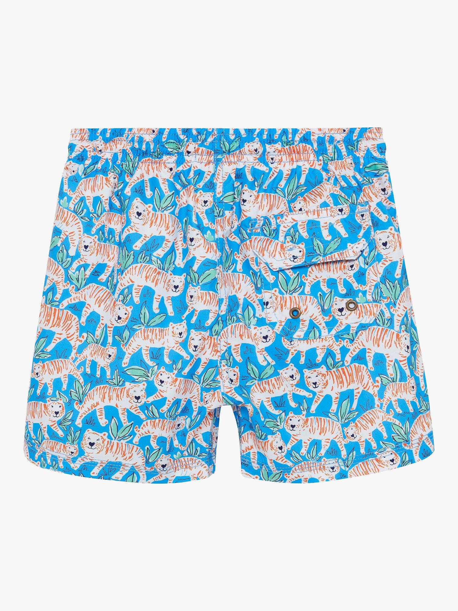 Product image 3 of 4, which shows Trotters Kids' Tiger Swim Shorts, Aqua Blue, 2-3 years