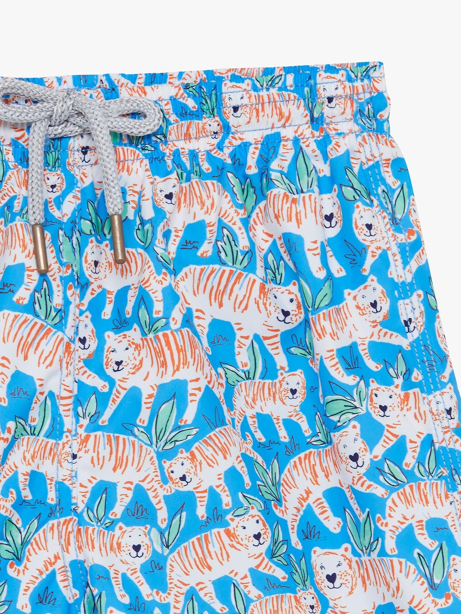 Product image 4 of 4, which shows Trotters Kids' Tiger Swim Shorts, Aqua Blue, 2-3 years
