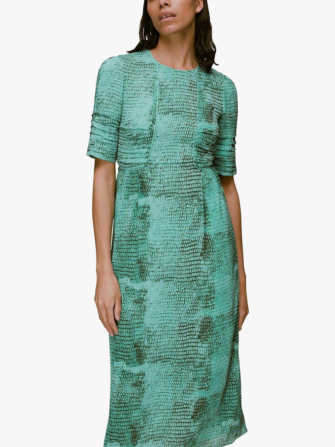 Whistles Snake Print Midi Dress, Green/Multi